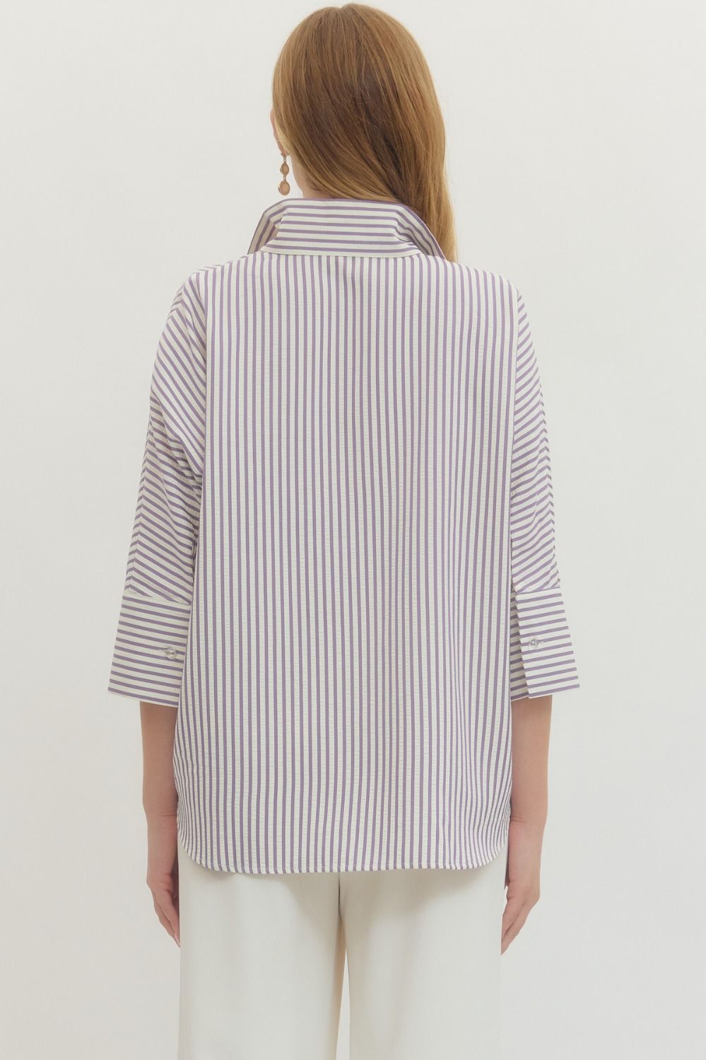 The Violet Lavender Striped Button Closure Top