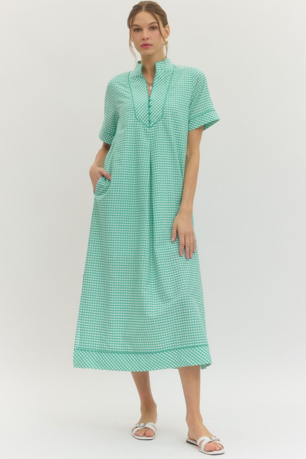 The Charlotte Mint Gingham Midi Dress