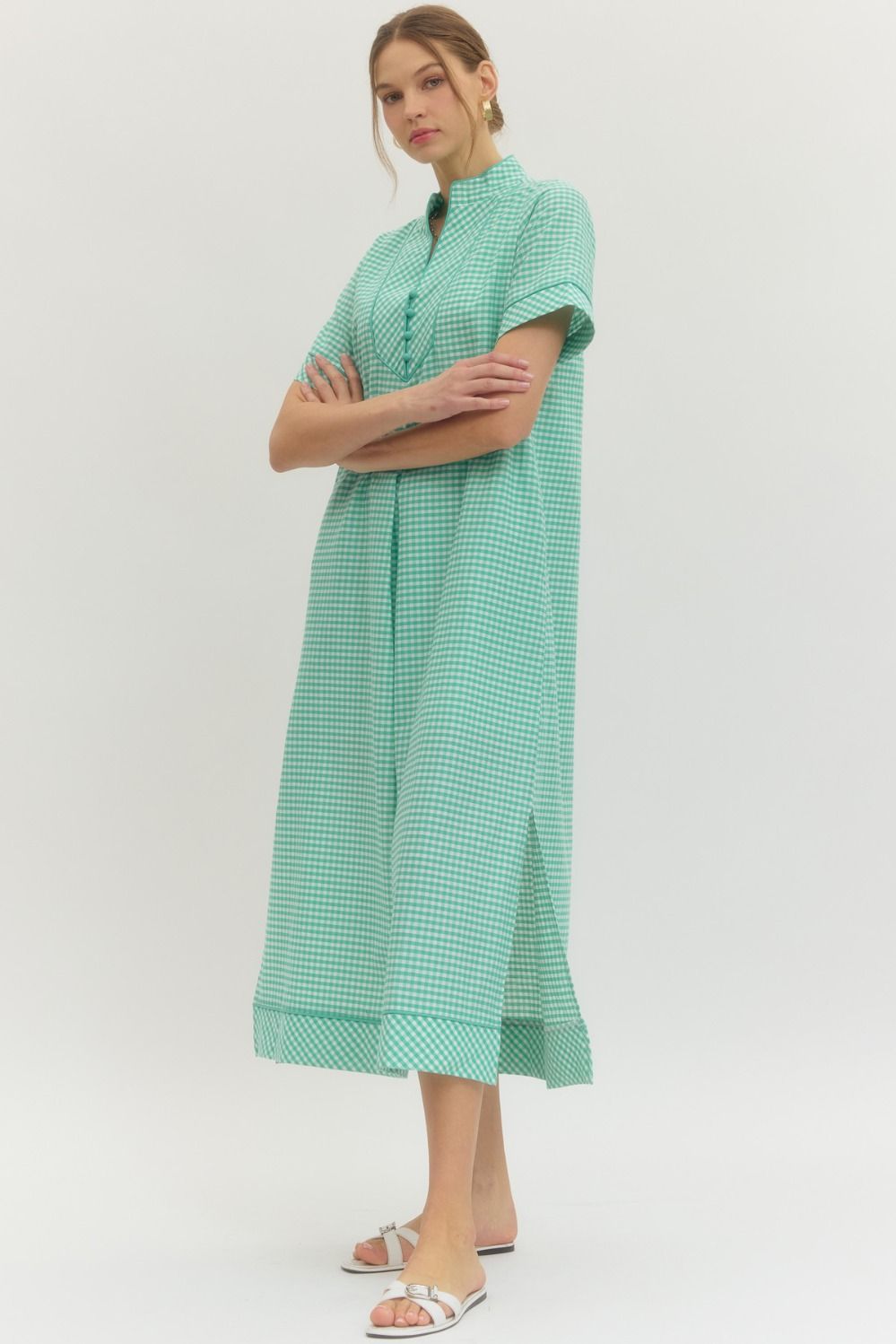 The Charlotte Mint Gingham Midi Dress