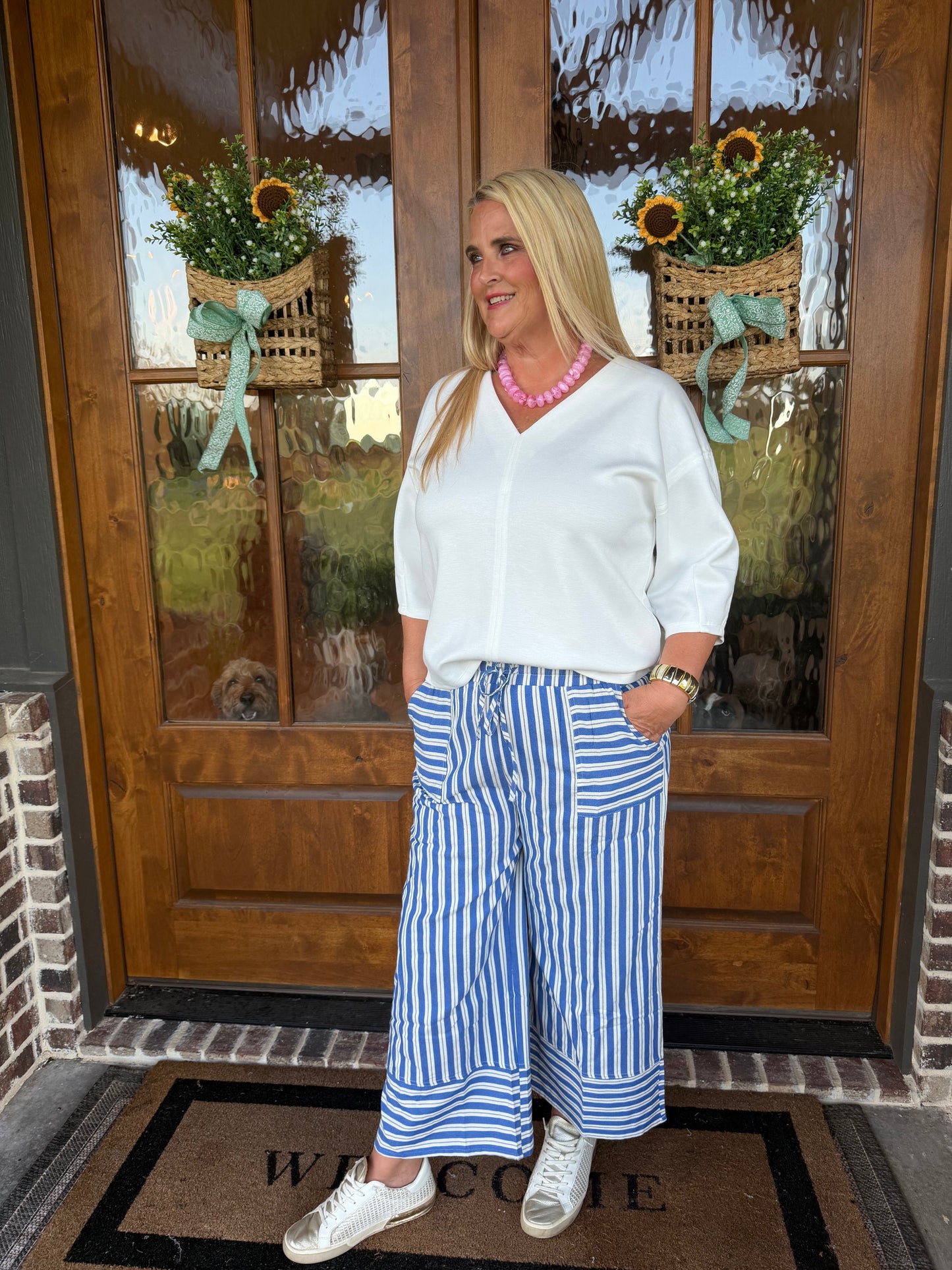 The Kayla Woven Striped Wide Leg Pants