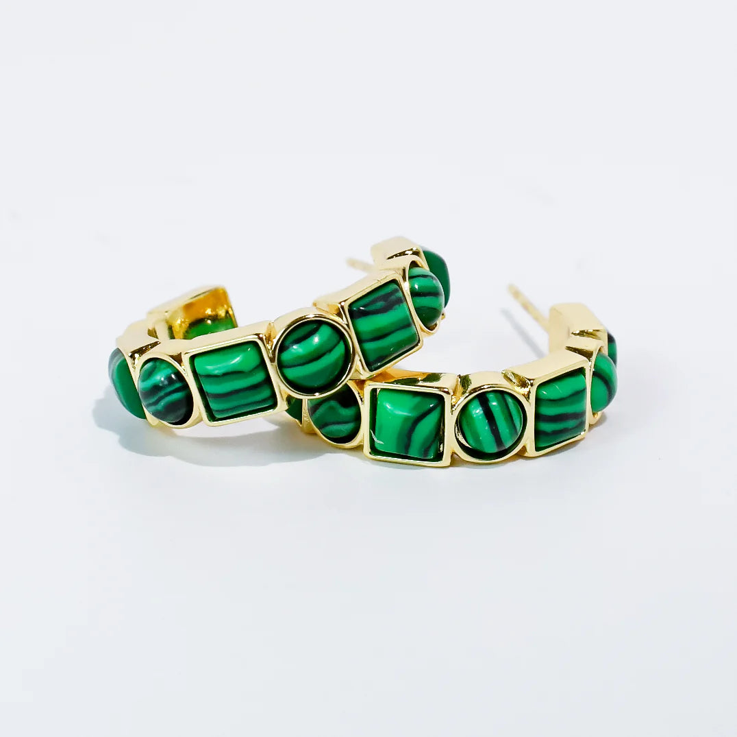 The Stephanie Emerald Hoops