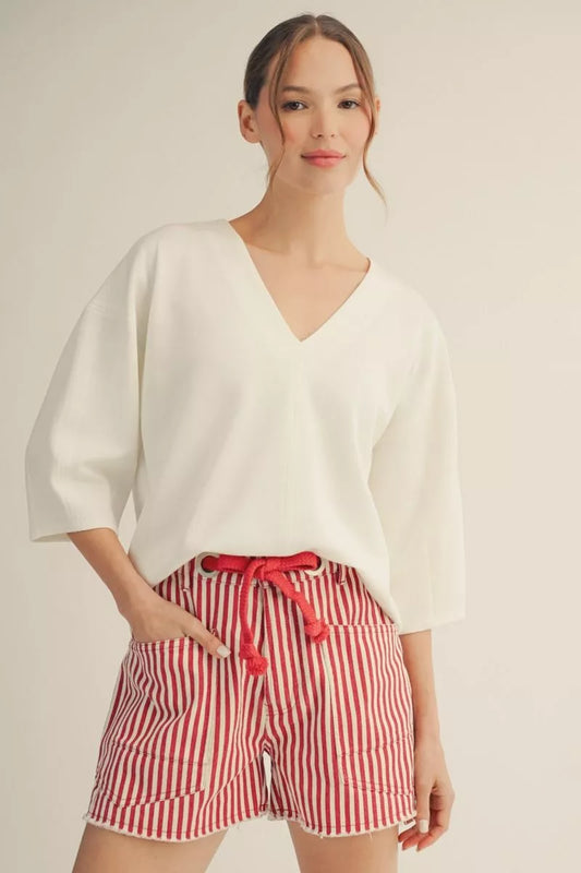 The Missy Solid Off White Vneck Top