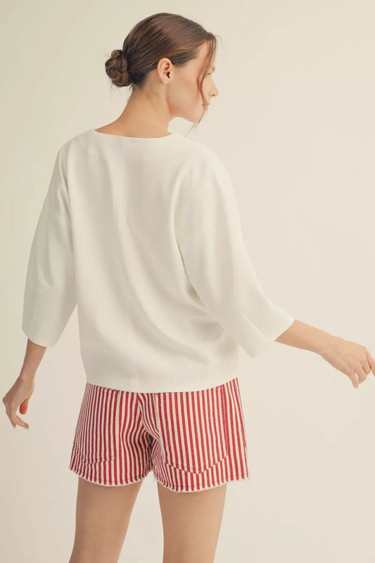 The Missy Solid Off White Vneck Top
