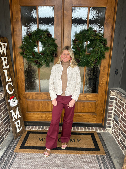 The Jenny Light Khaki Quilted Floral Button Down Puffer Jacket