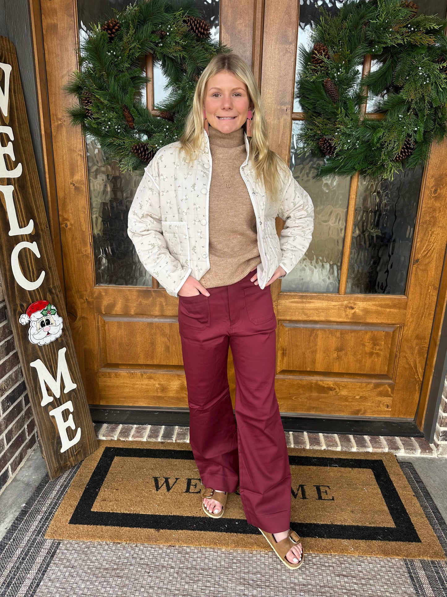 The Taylor Burgundy Button Stretched Pants