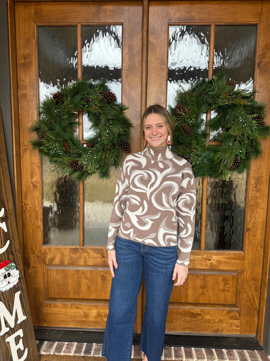 The Cassie Marble Turtleneck Long Sleeve Knit Sweater