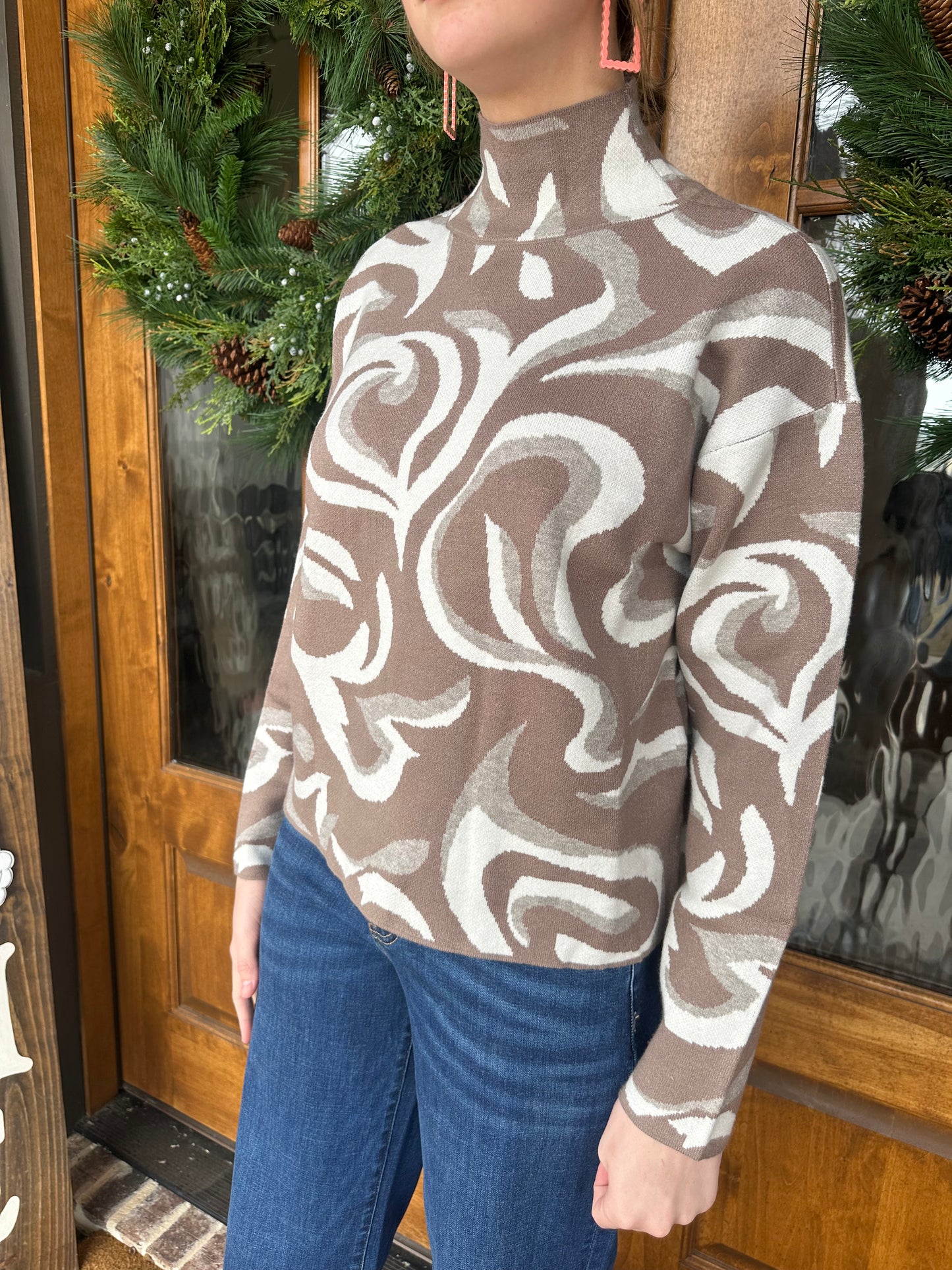 The Cassie Marble Turtleneck Long Sleeve Knit Sweater