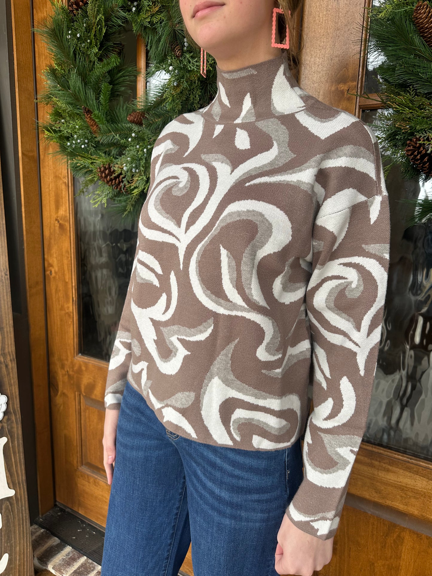 The Cassie Marble Turtleneck Long Sleeve Knit Sweater