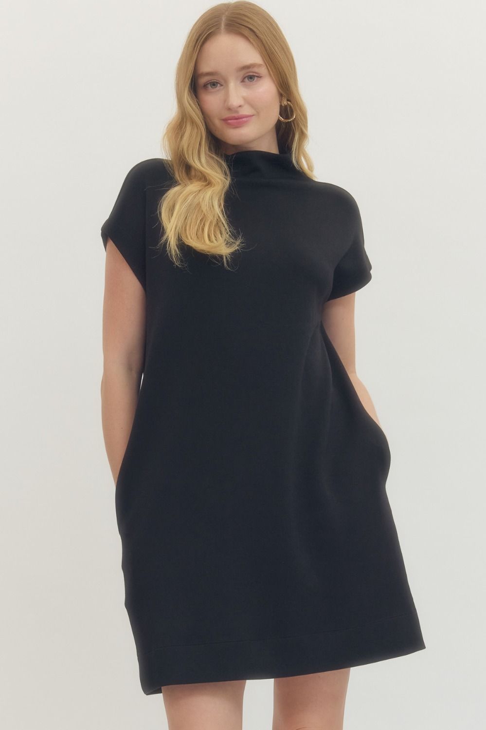 The Maddie Black Mock Neck Pullover Dress