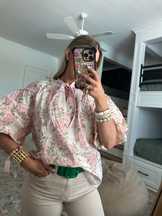 The Lilianna Floral Puff Sleeve Peplum Blouse
