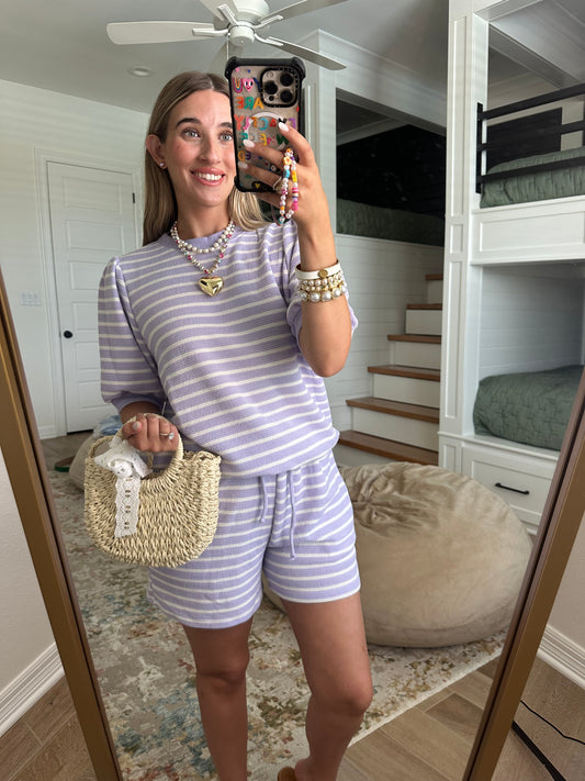 The Sadie Lavender Striped Matching Short Set