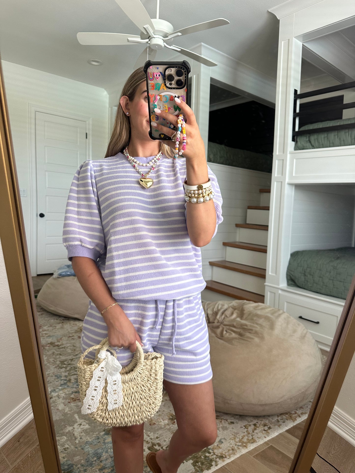 The Sadie Lavender Striped Matching Short Set