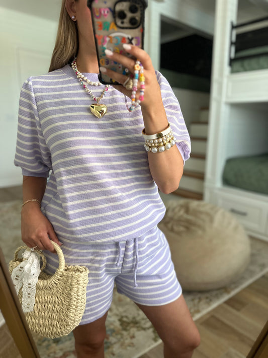The Sadie Lavender Striped Matching Short Set