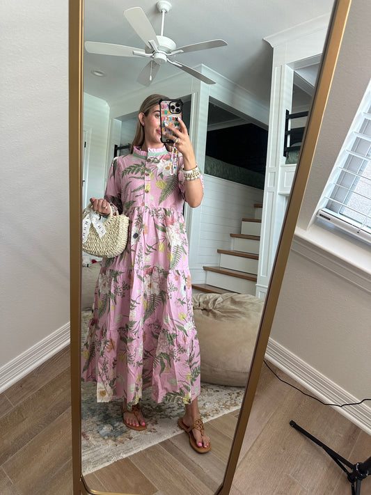 The Holly Floral Tiered Midi Dress with Puff Sleeves