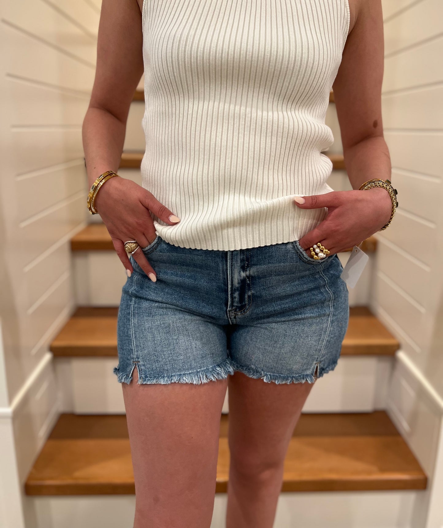The Kelley High Rise Front Seam With Slit Risen Shorts- Final Sale