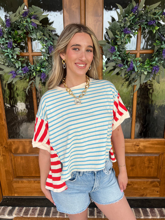 The Emily Multi Stripe Color Block Oversized Cropped Top