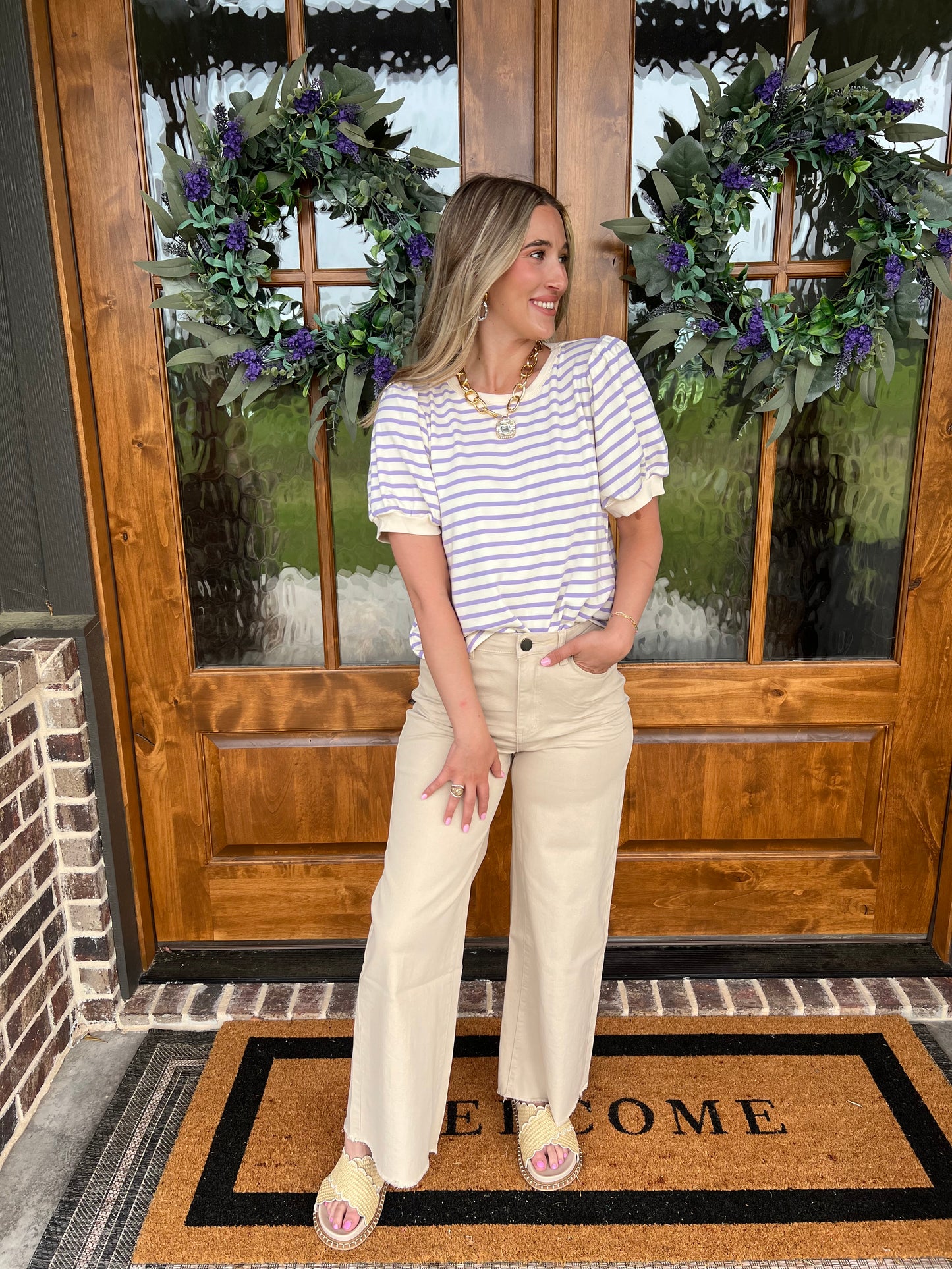 The Kristy Lavender Striped Print Top - Final Sale