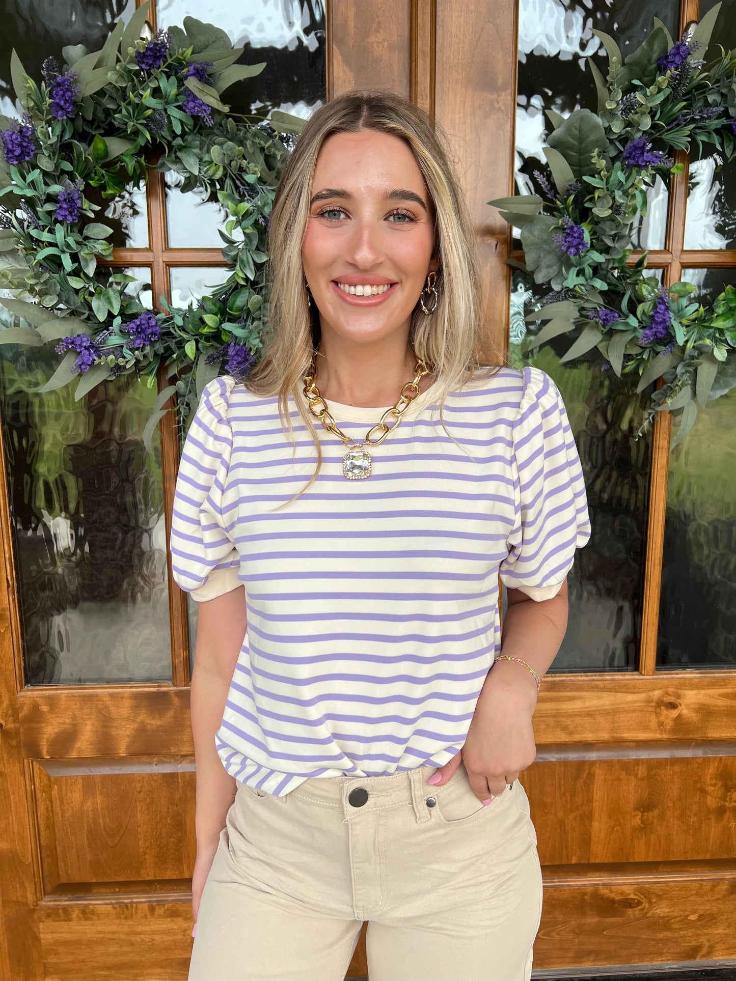 The Kristy Lavender Striped Print Top - Final Sale
