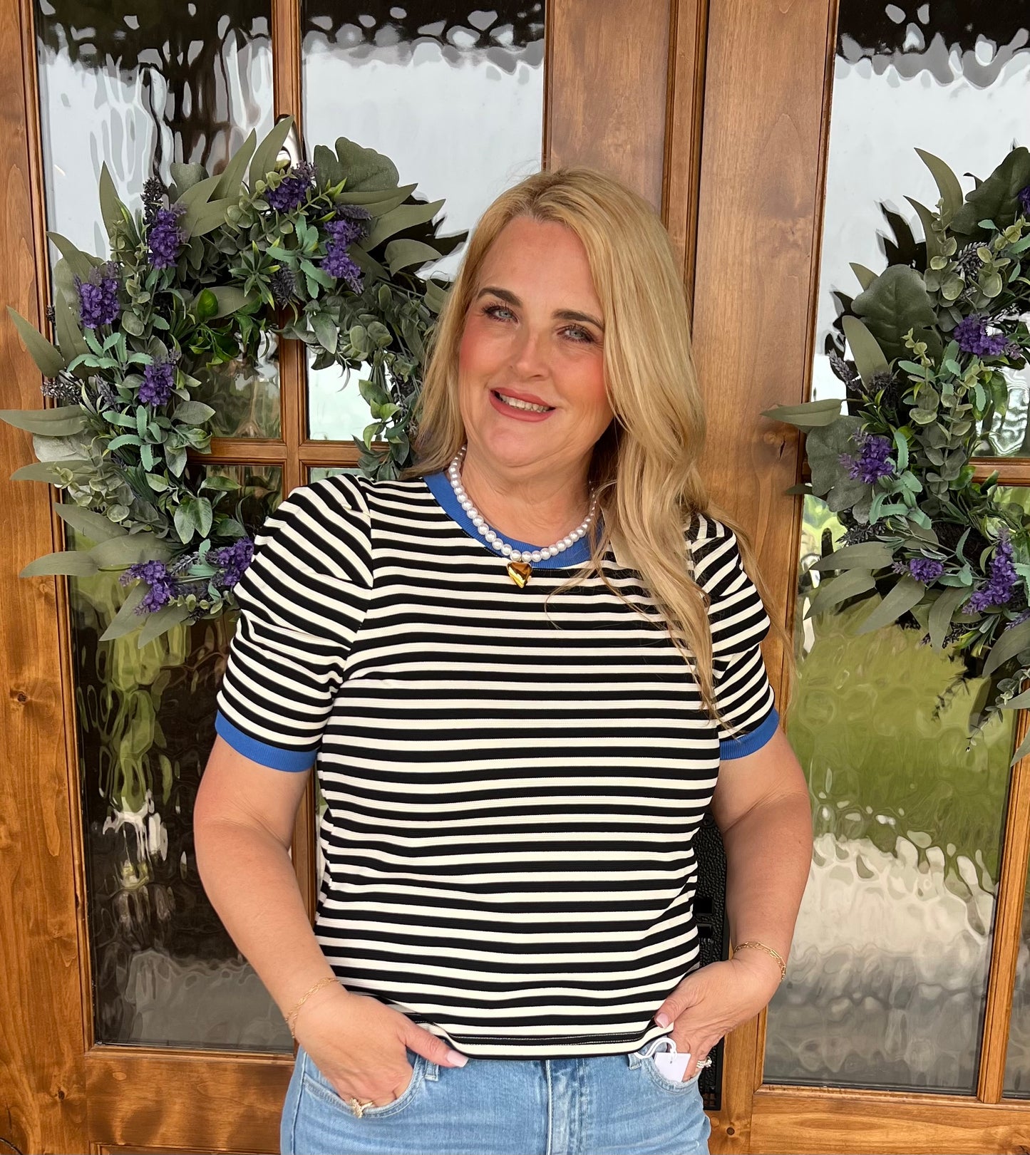 The Misty Striped Top Structured Sleeves
