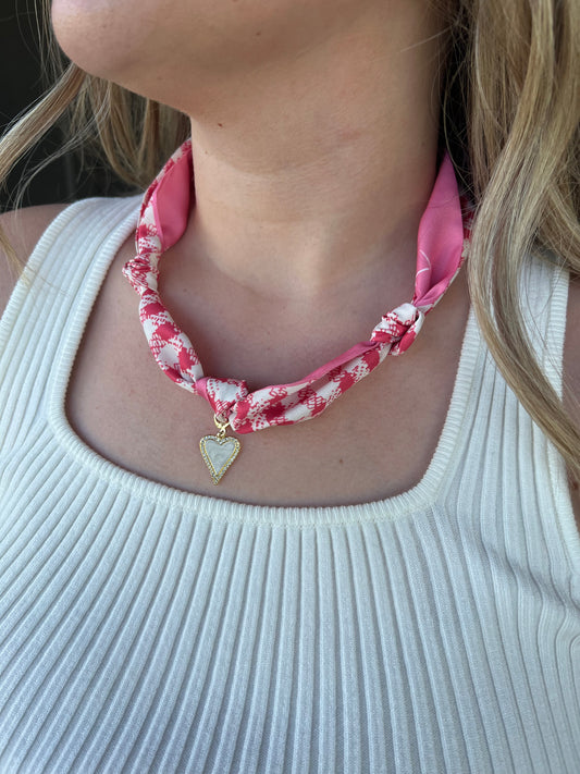 The Kate Pink & White Plaid Scarf Necklace