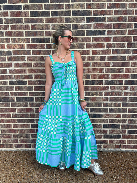 The Audrey Poplin Summer Plaid Print Midi Dress