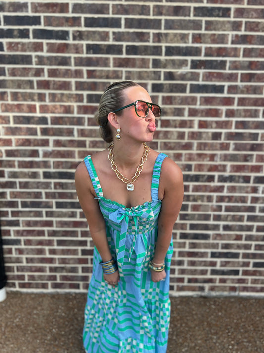 The Audrey Poplin Summer Plaid Print Midi Dress
