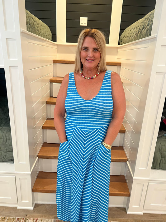 The Luciana Blue/ Green Stripe Dress
