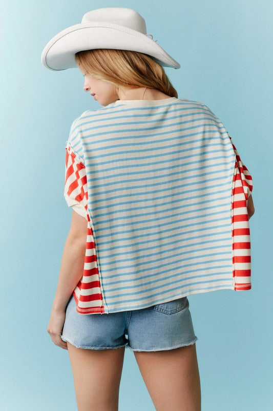 The Emily Multi Stripe Color Block Oversized Cropped Top