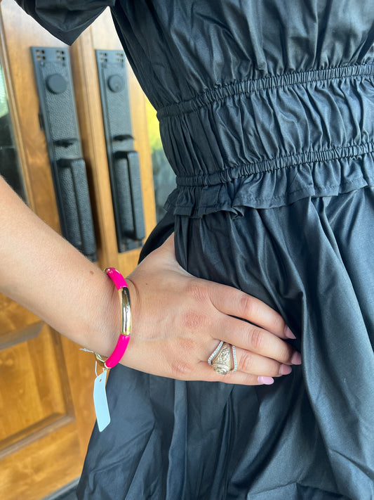The Drew Hot Pink With Gold Tube Bamboo Stretch Bracelet