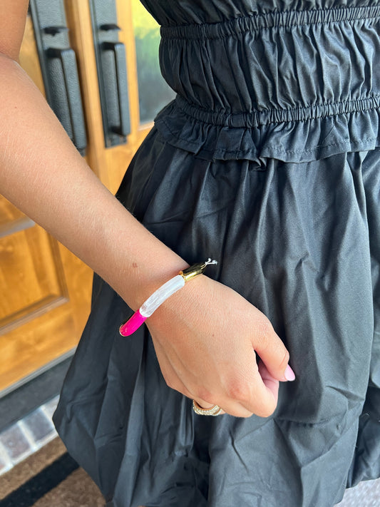 The Kathy Hot Pink With Clear Tube Bamboo Stretch Bracelet