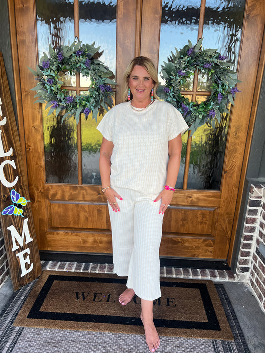 The Megan Cream Texture Pant Set