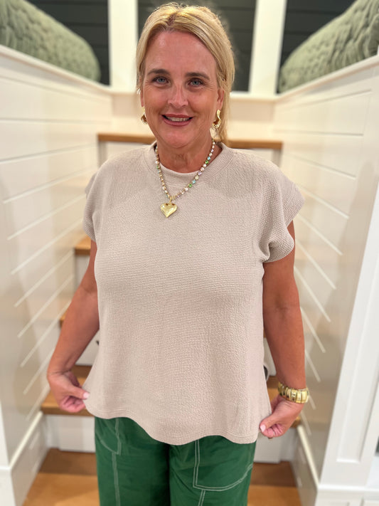The Goldie Taupe Round Neck Sleeveless Knit Top