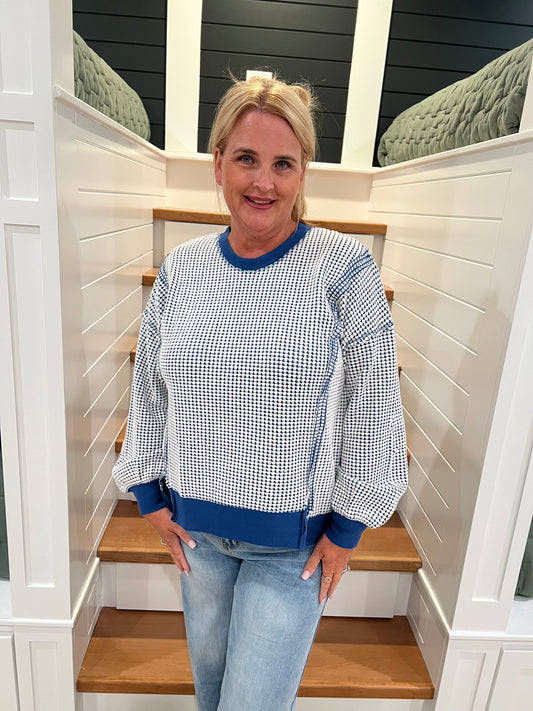 The Prissy Navy Waffle Knit Long Sleeve