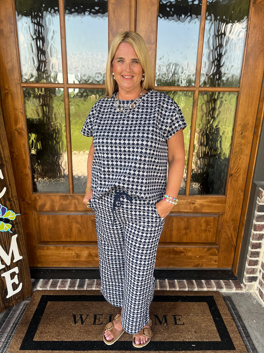 The Janice Navy Short Sleeve/Pant Matching Set
