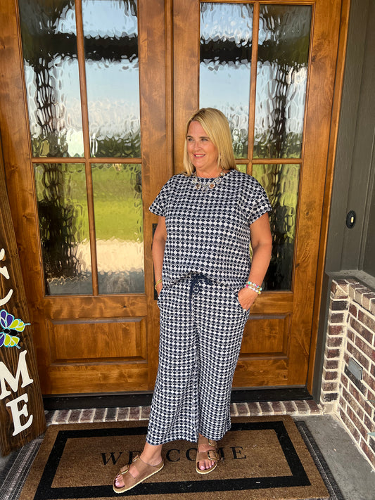 The Janice Navy Short Sleeve/Pant Matching Set
