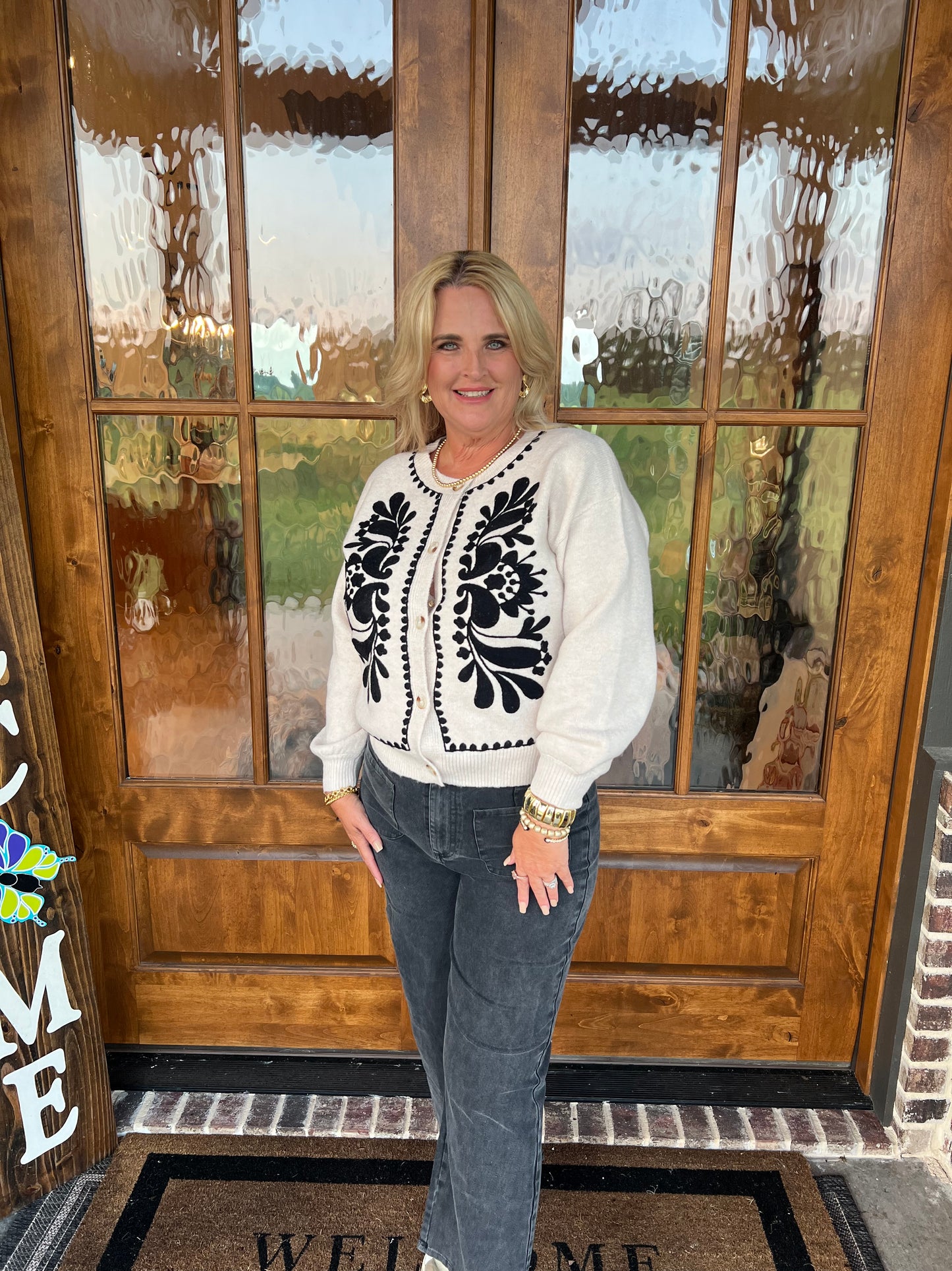The Susanna Oatmeal Embroidery Knit Sweater