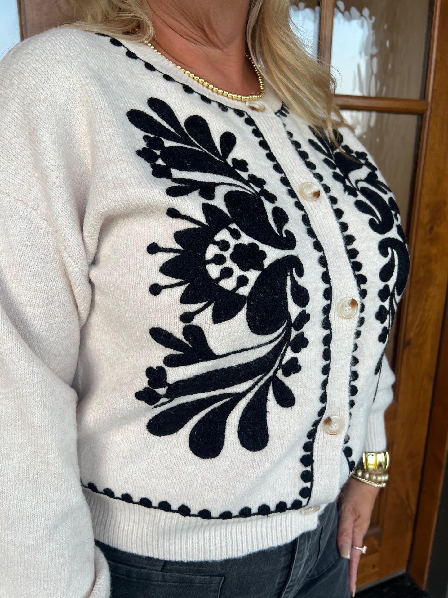 The Susanna Oatmeal Embroidery Knit Sweater