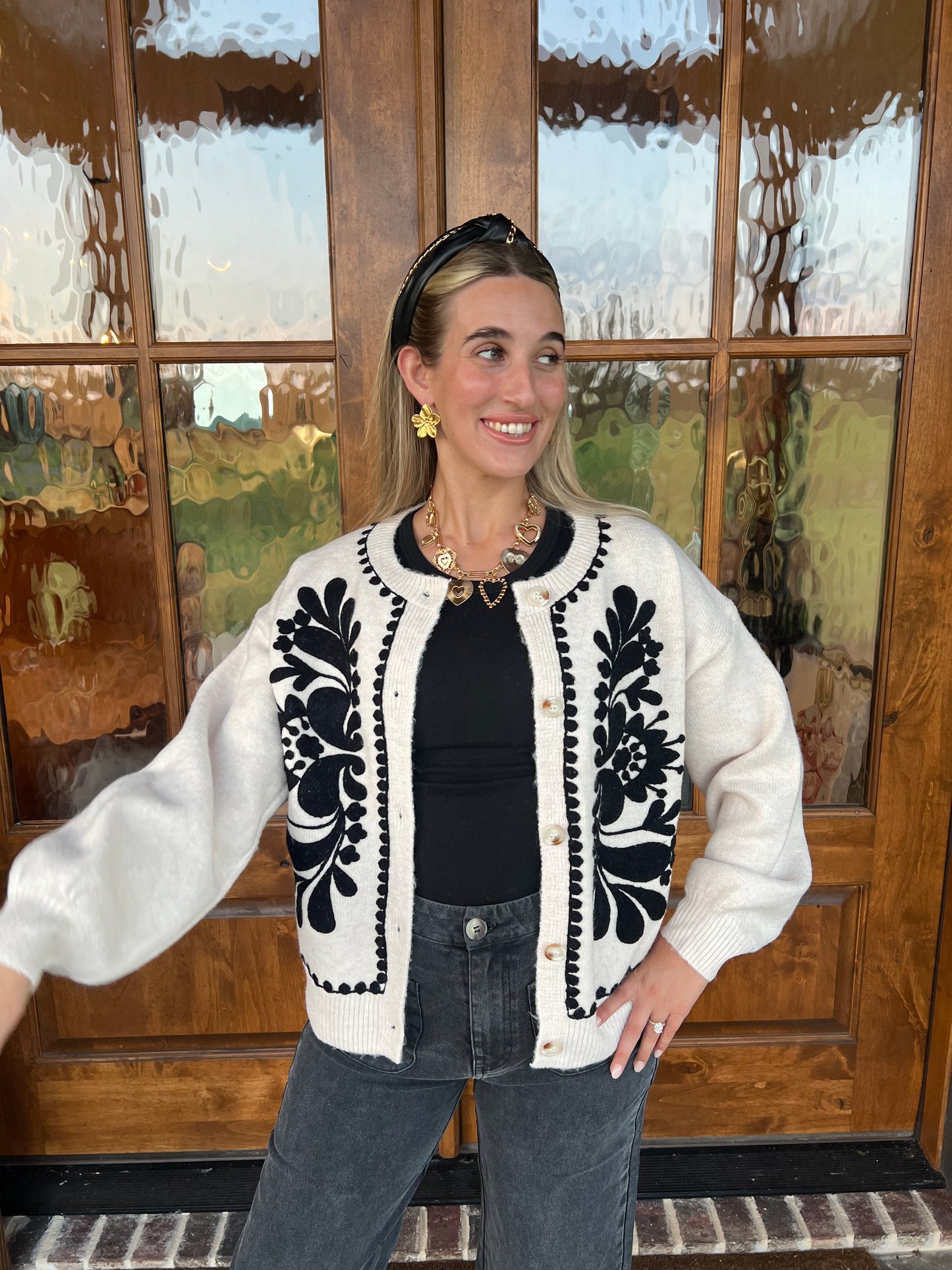 The Susanna Oatmeal Embroidery Knit Sweater