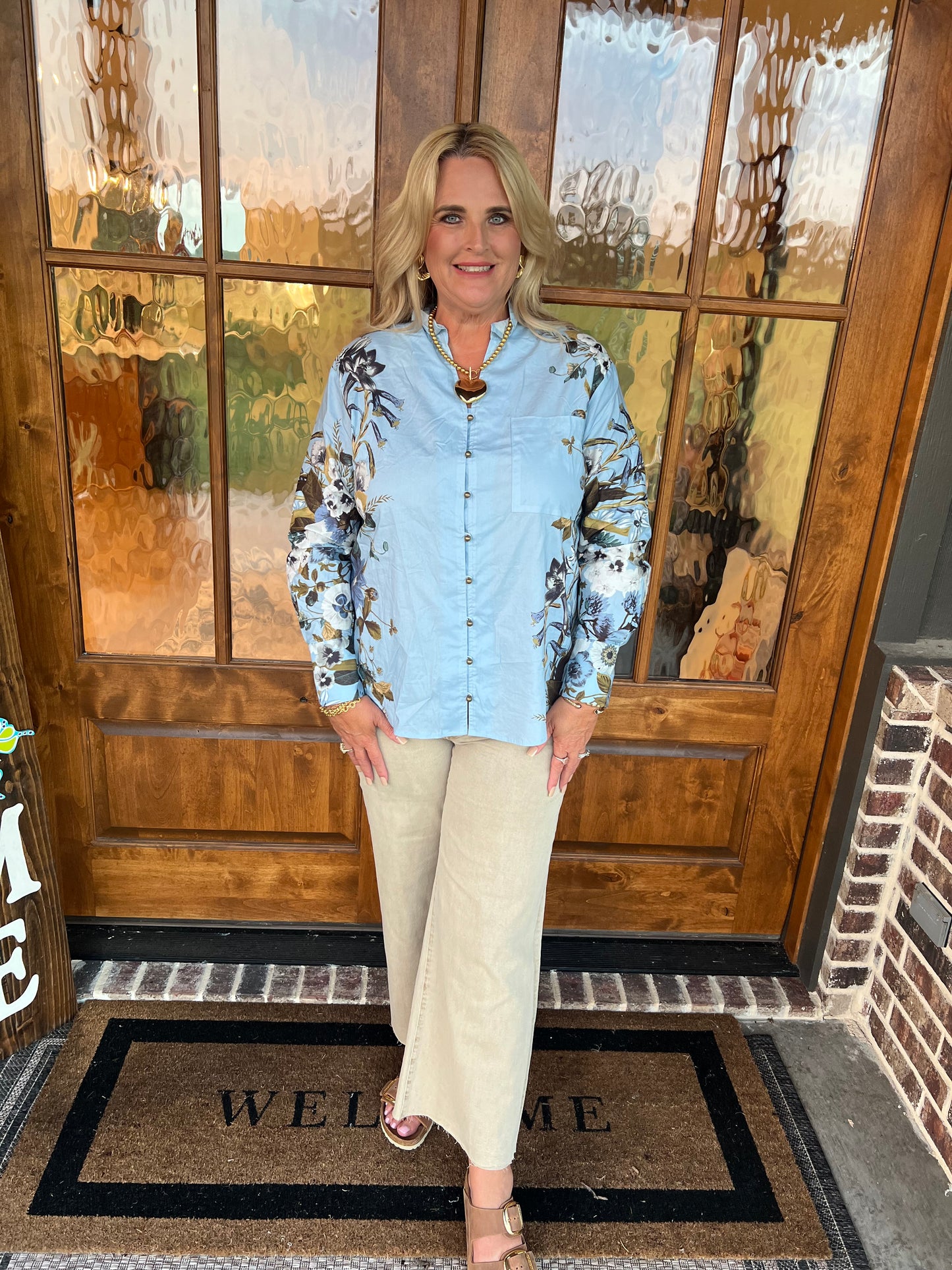 The Kathleen Long Sleeve Chambray Floral Top