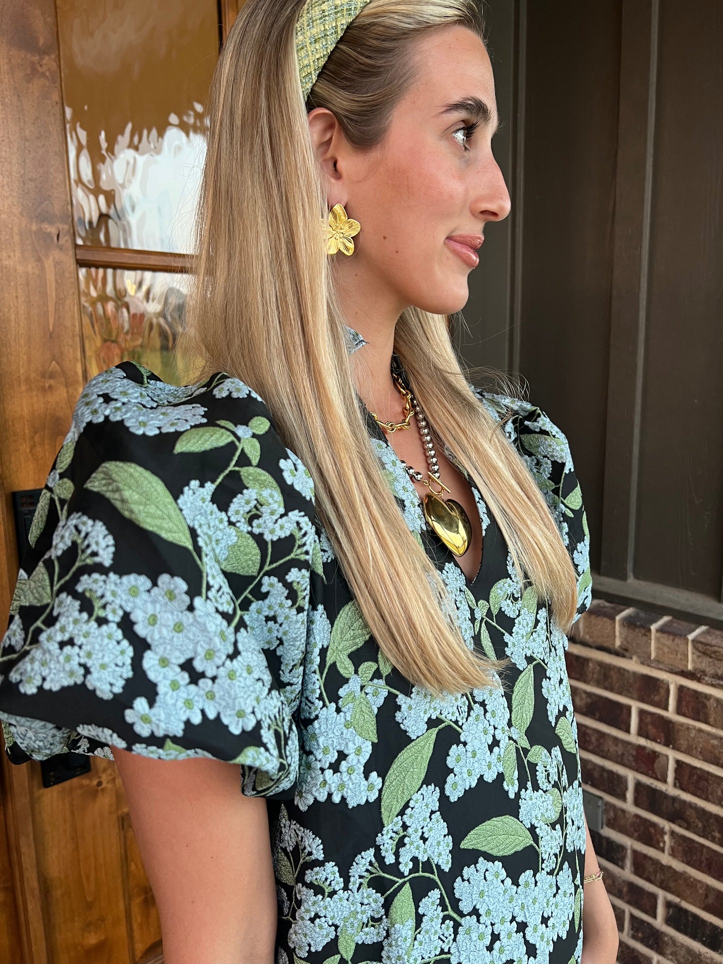 The Holli Blue Botanical Print Puff Sleeve Mini Dress