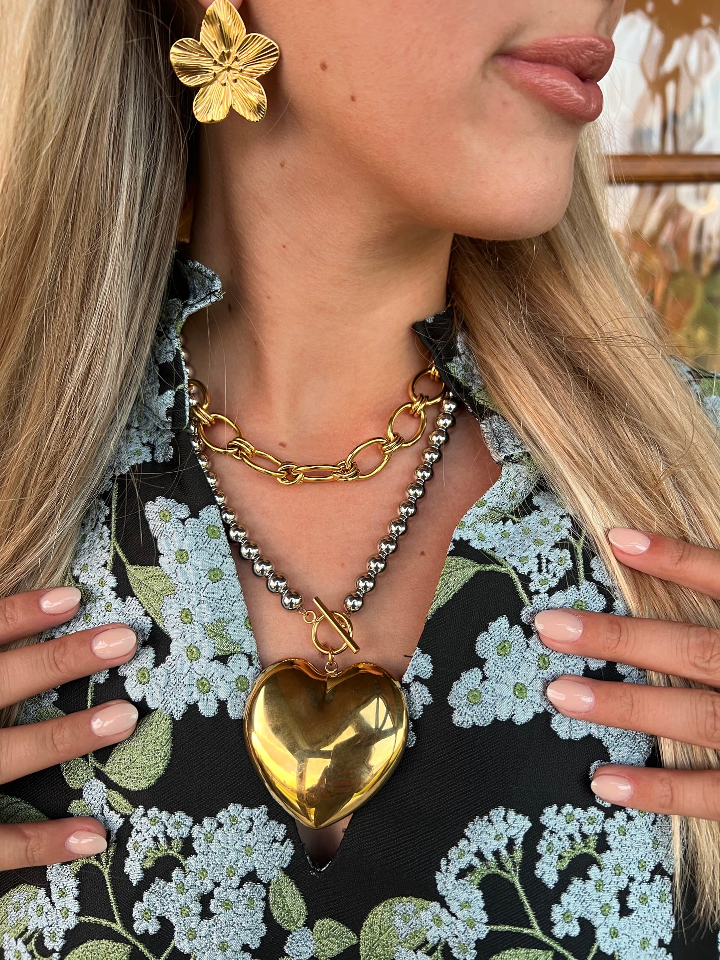 The Gammy Gold/ Two Toned Heart Bubble Necklace