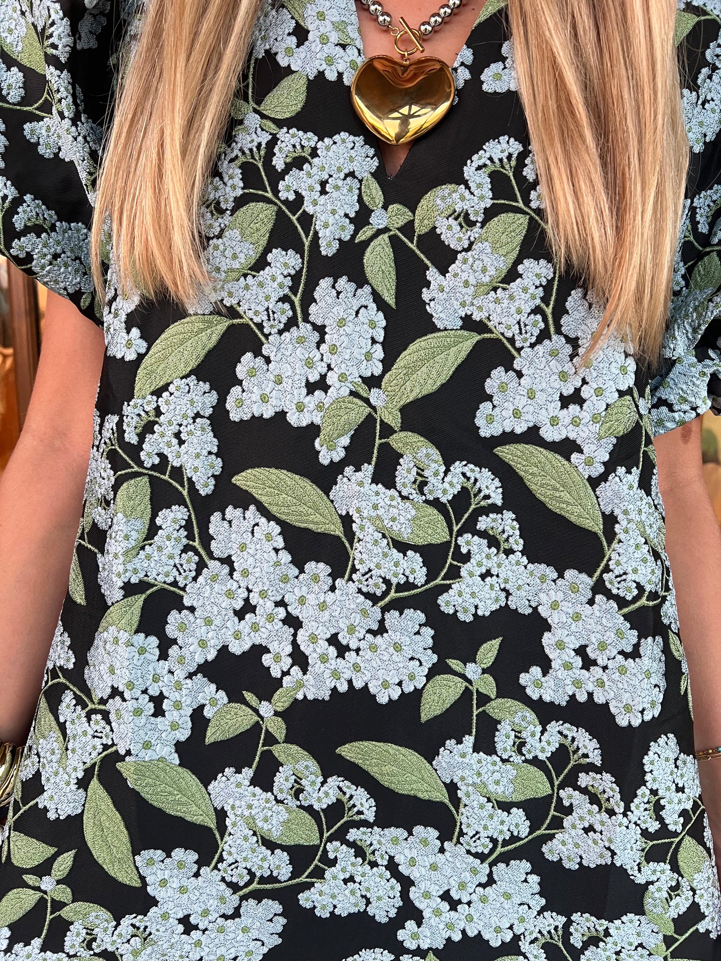 The Holli Blue Botanical Print Puff Sleeve Mini Dress