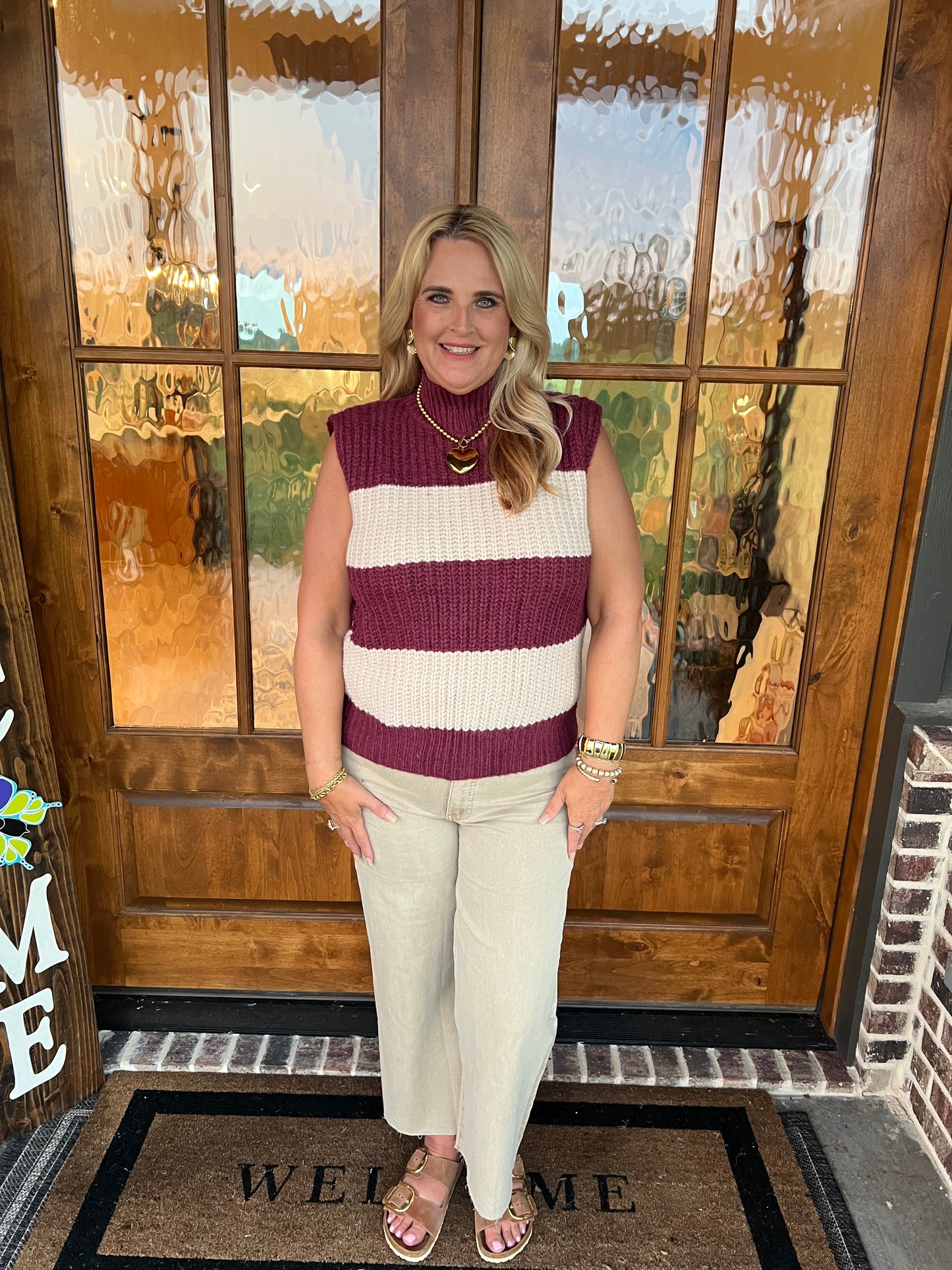 The Mary Sleeveless Wine Mock Neck Sweater
