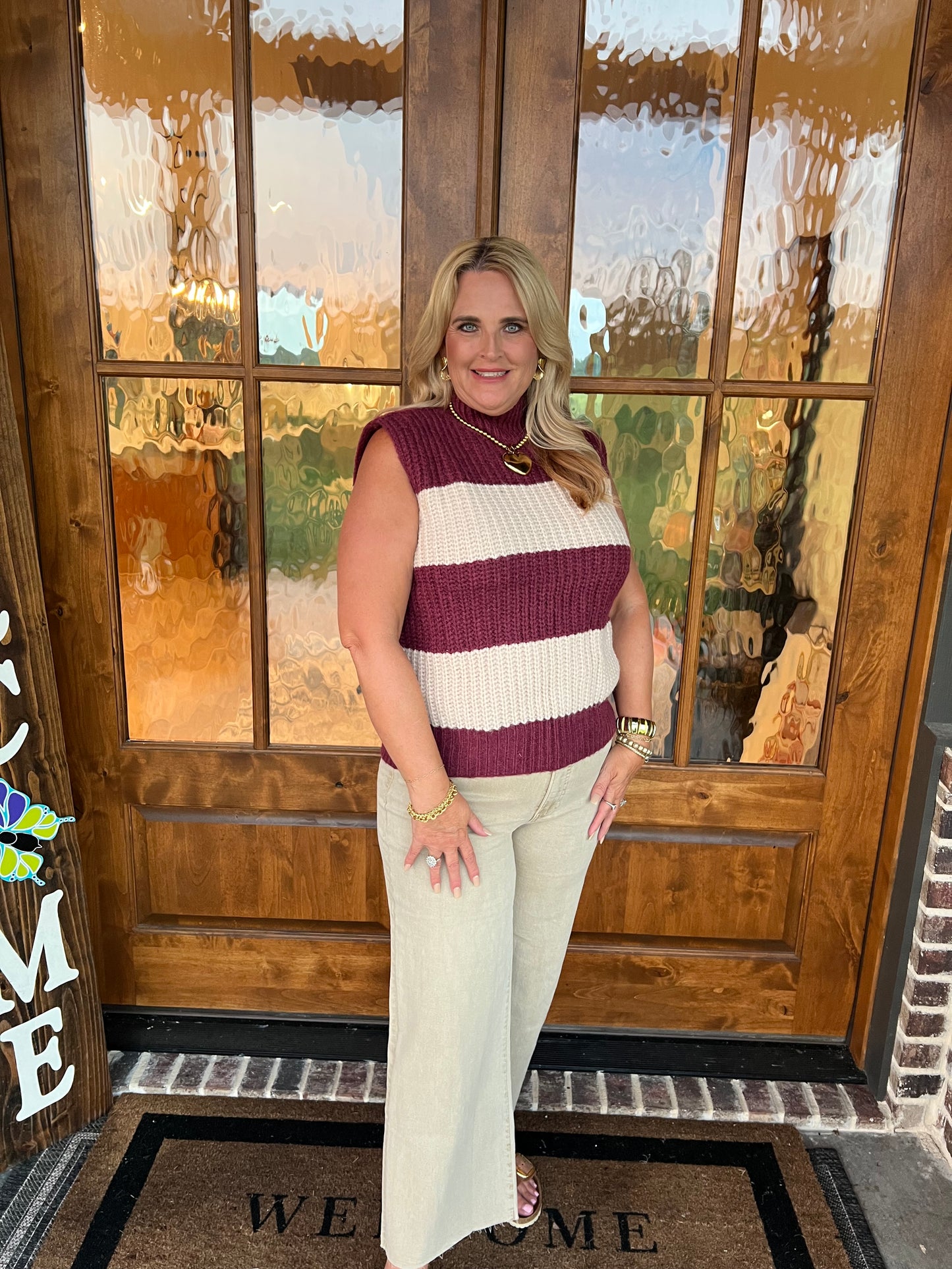 The Mary Sleeveless Wine Mock Neck Sweater