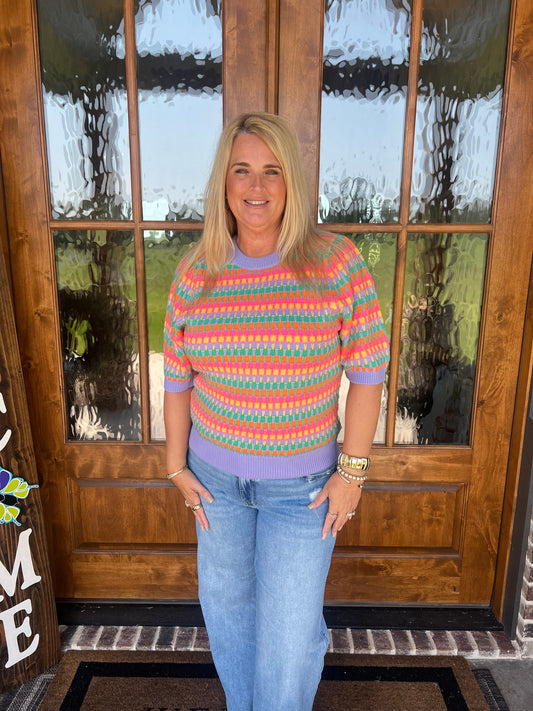 The Claire Colorful Short Sleeve Sweater Top
