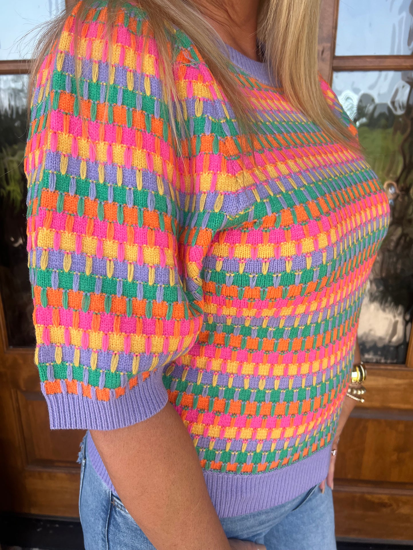 The Claire Colorful Short Sleeve Sweater Top
