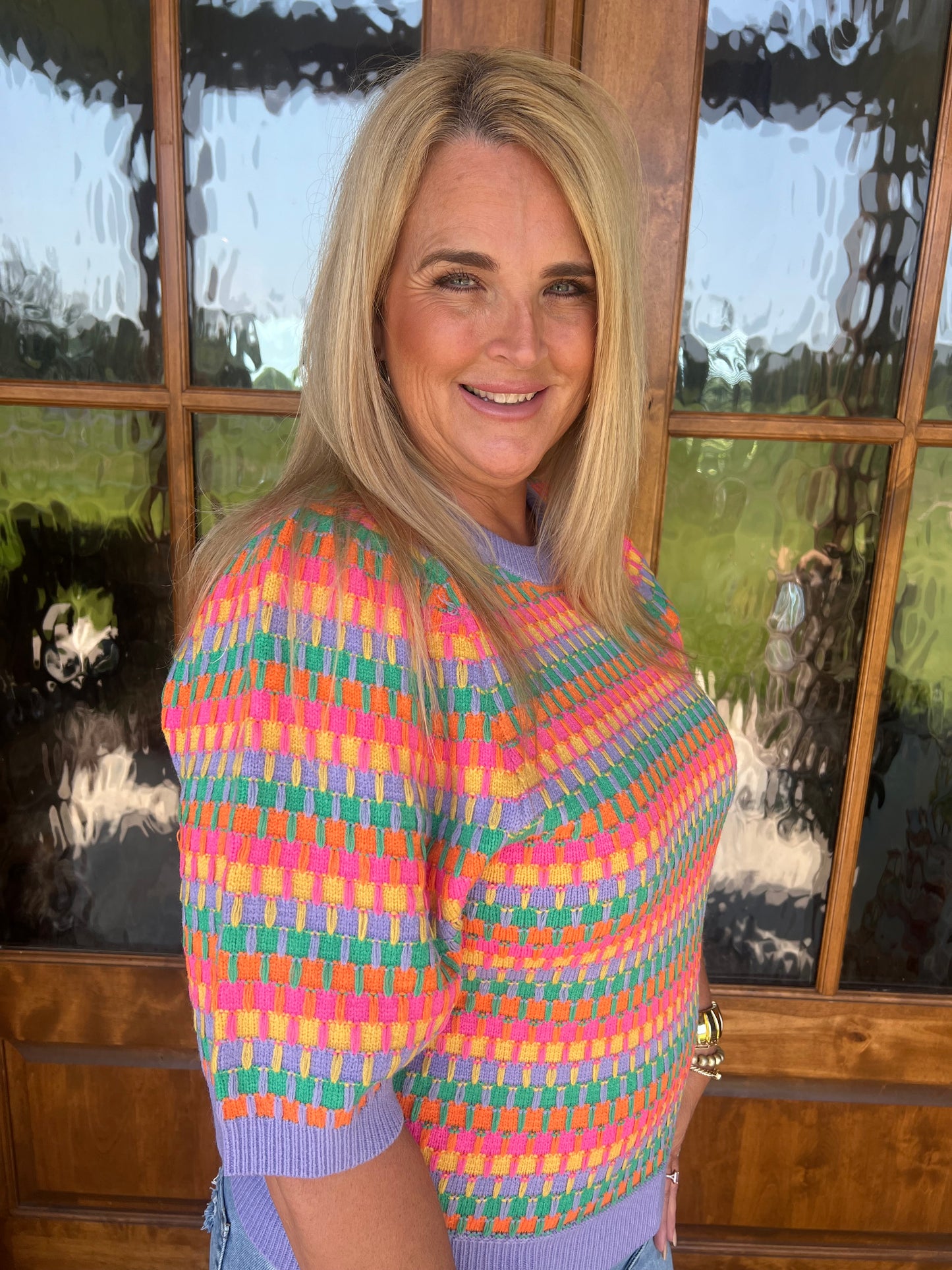 The Claire Colorful Short Sleeve Sweater Top