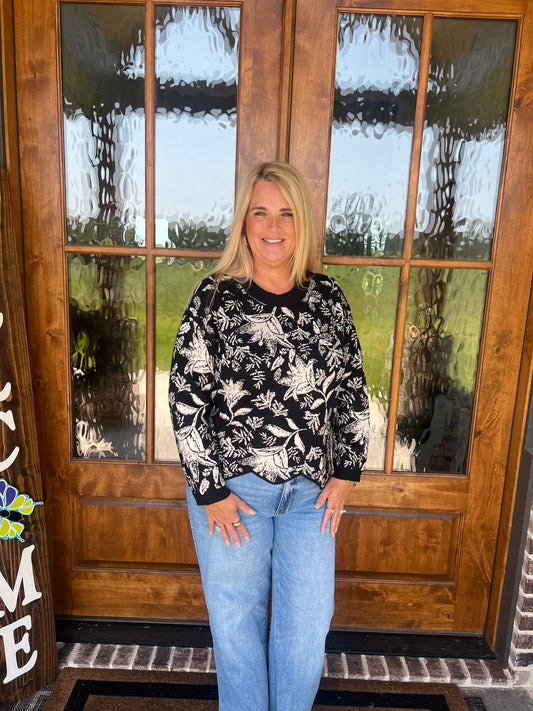 The Jossa Black Jacquard Sweater Top