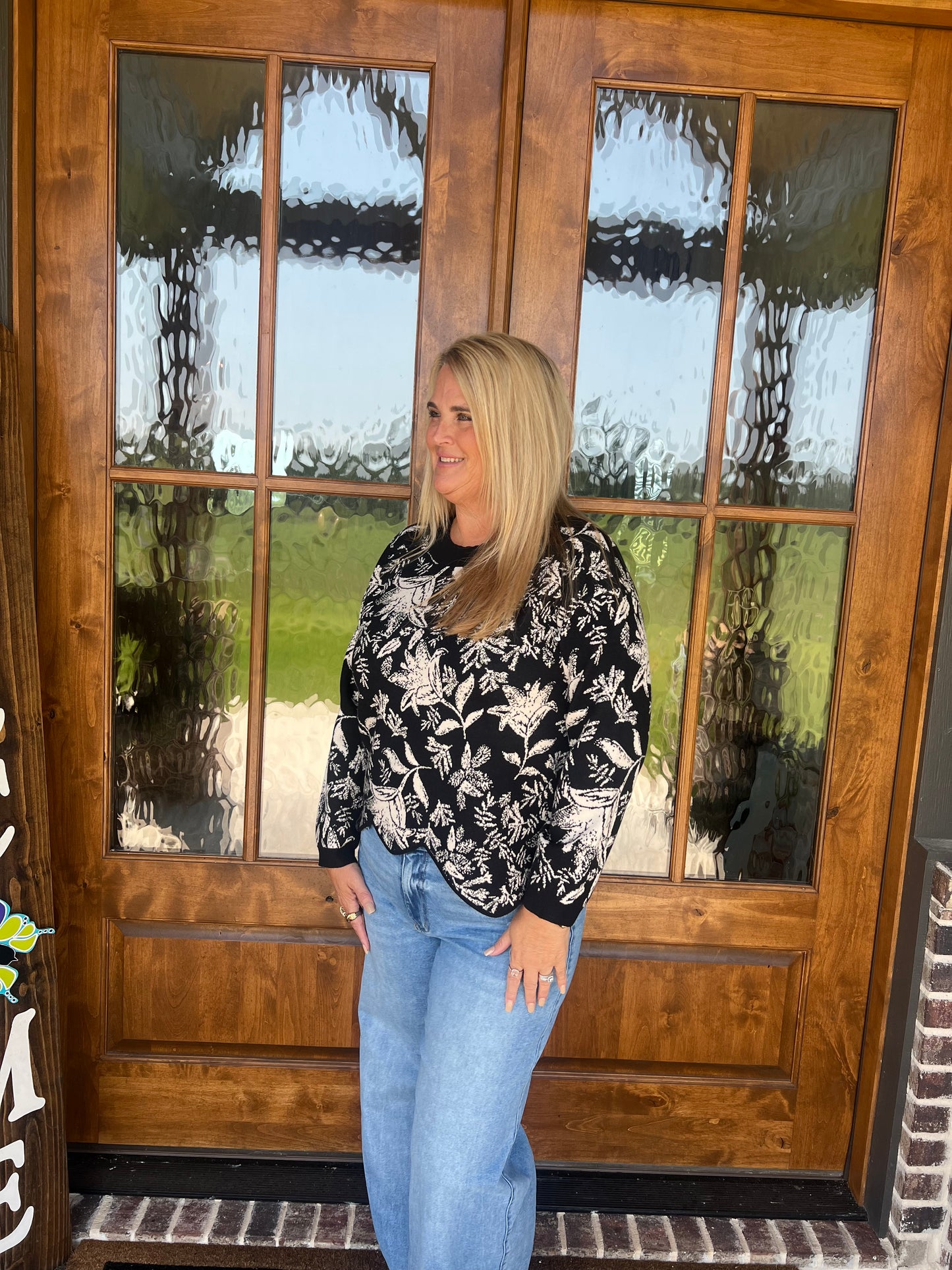 The Jossa Black Jacquard Sweater Top