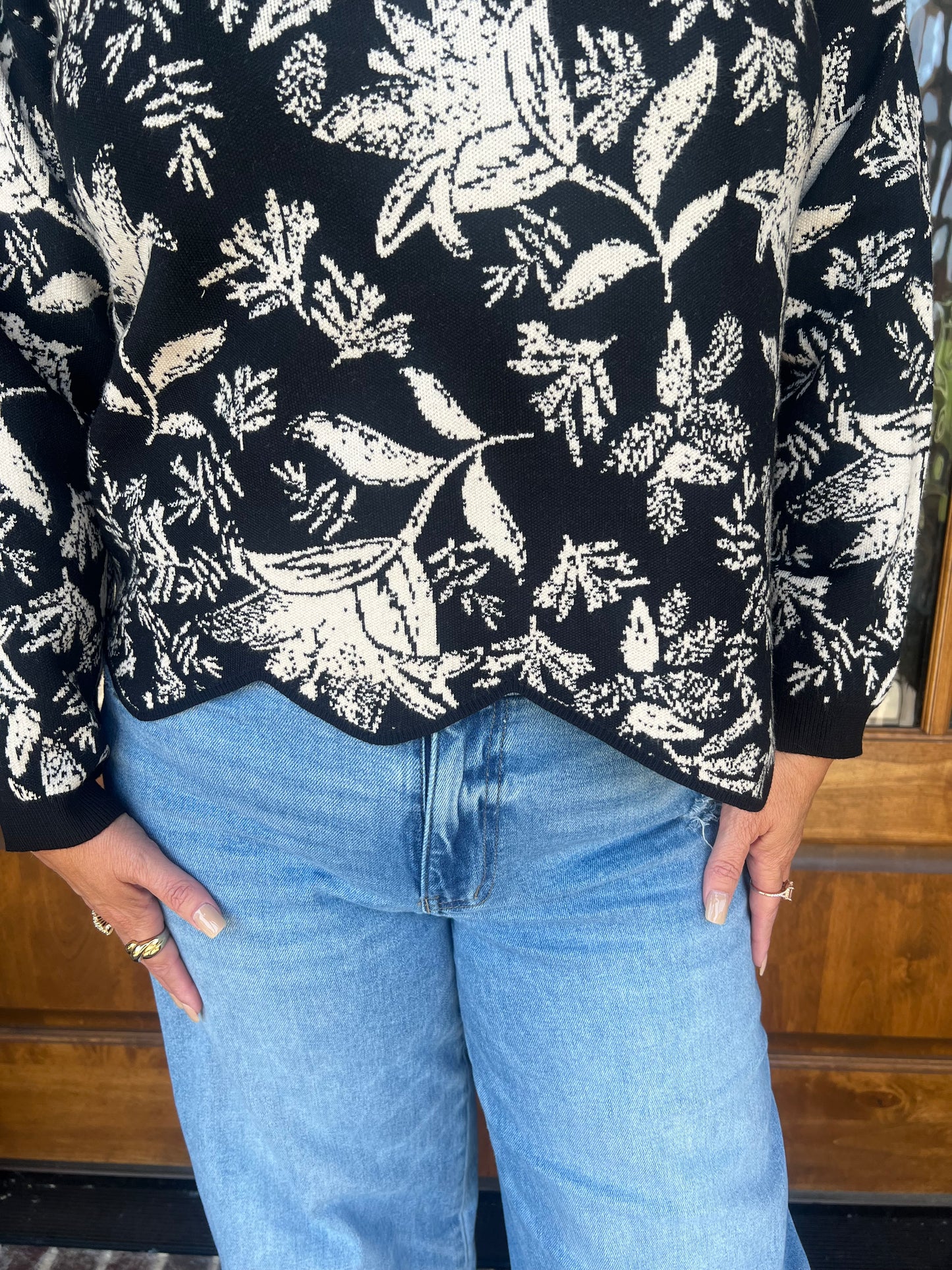 The Jossa Black Jacquard Sweater Top